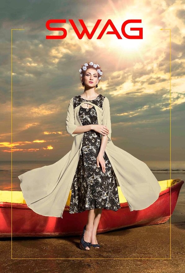 S More Fashion Swag 1001 To 1008 Series Fancy Rayon Print With Georgette Kurti Collection Full Set W...