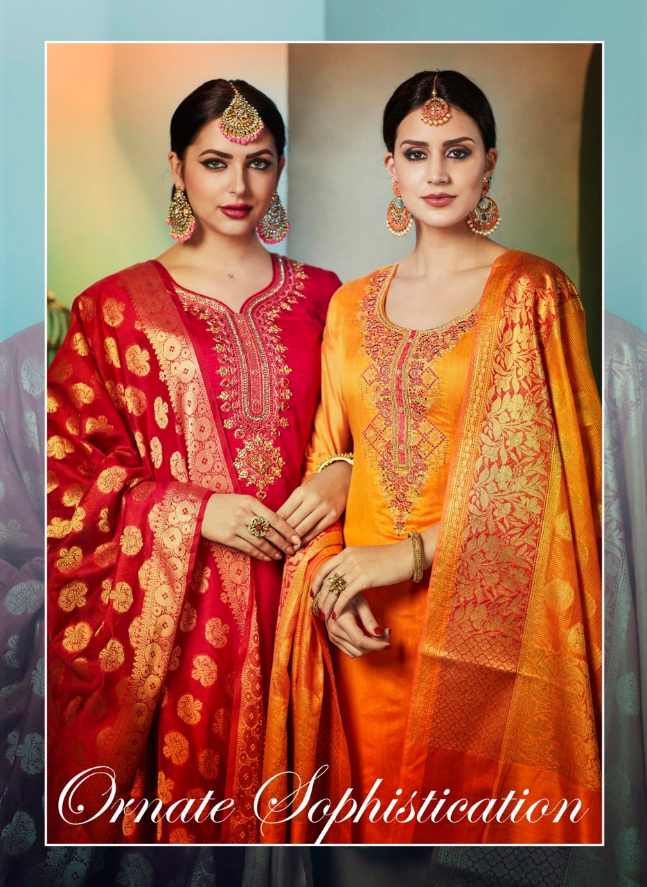 Zaverat By Kalarang 241 Series Pure Chanderi Khatli Work Salwar Kameez Catlog Wholesaler Surat