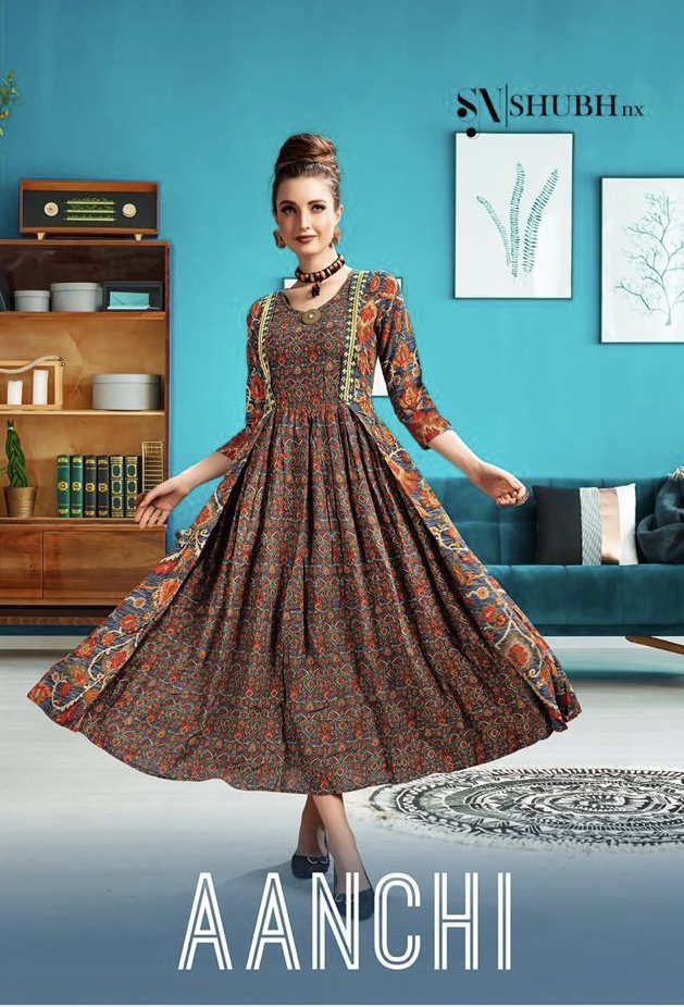 Aanchi Vol 1 By Shubh Nx 1001 Series Fancy Reyon Printed Kurti Collection Wholesaler Surat