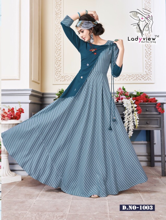 Aneri Vol 2 By Ladyview 1001 Series Fancy Reyon Kurti Collection Wholesaler Surat