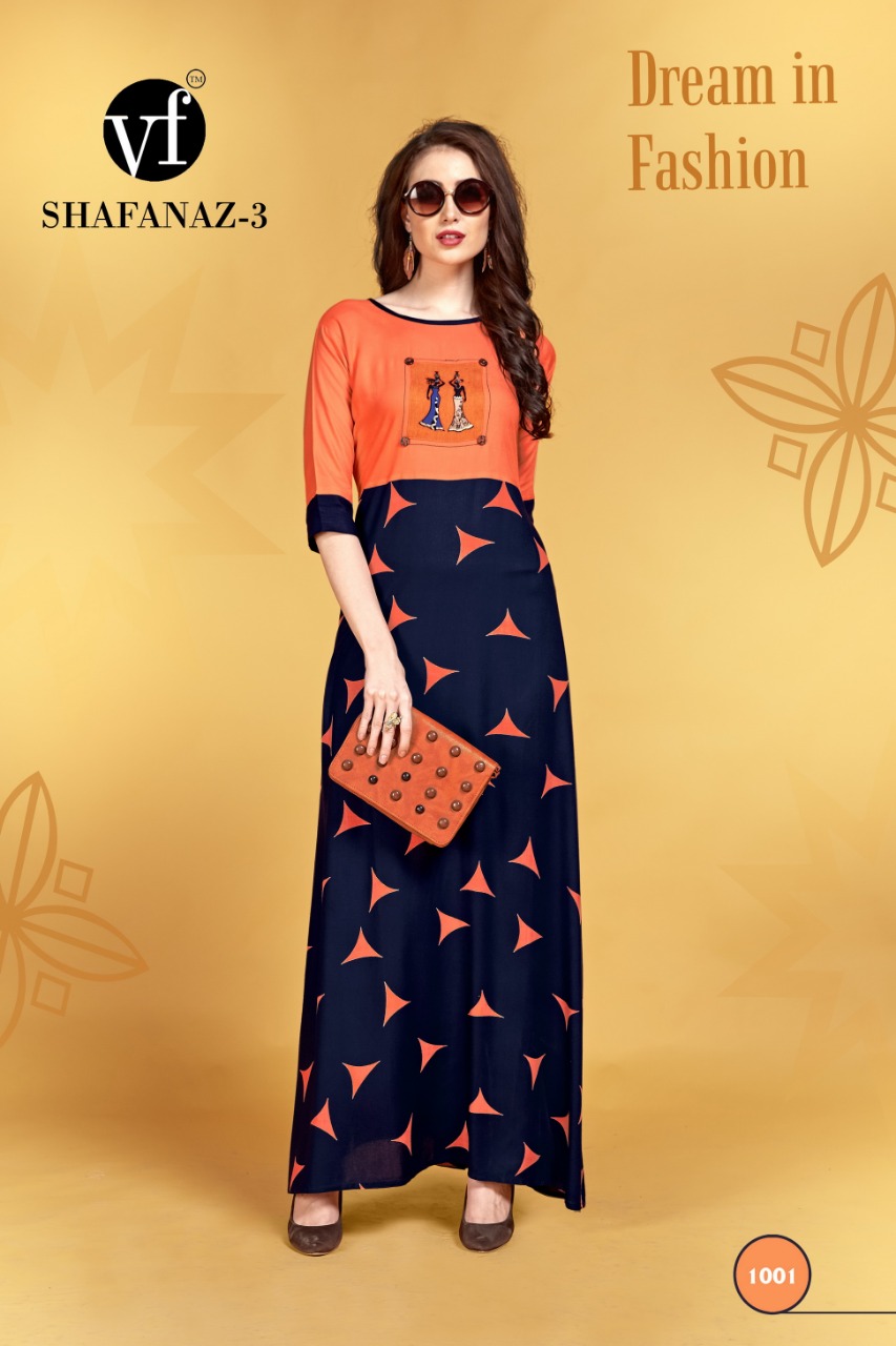 Vf India Shafanaz Vol 3 Reyon Printed Kurti Catlog Wholesale Dealer And Supplier Surat