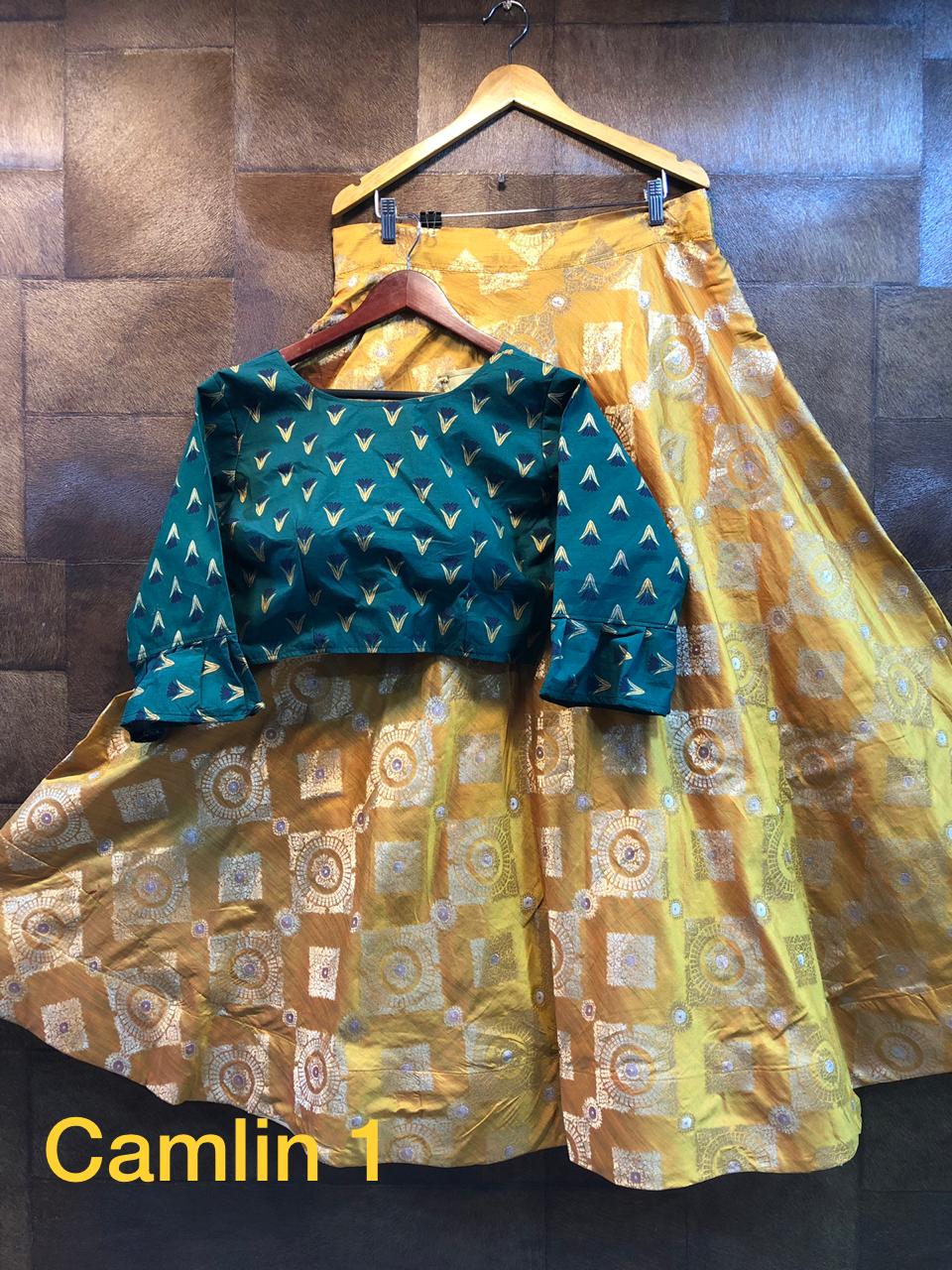 Gf Fusion 2019 Banarsi Silk Camlin Fancy Designer Crop Top With Lehnga Wholesaler Surat