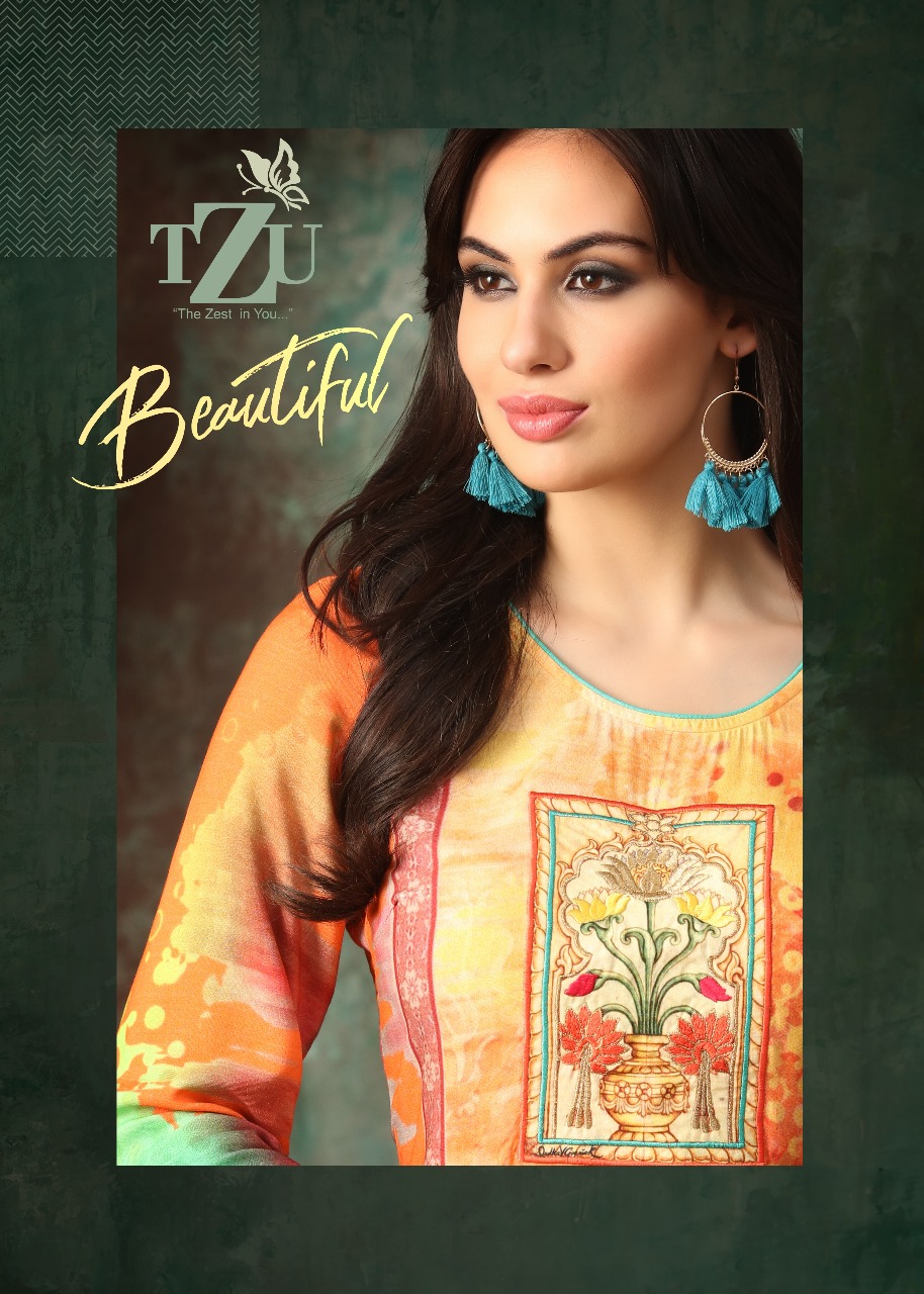 Beautiful By Tzu 1001 Series Fancy Reyon Digital Printed Kurti Catlog Wholesale Dealer Surat