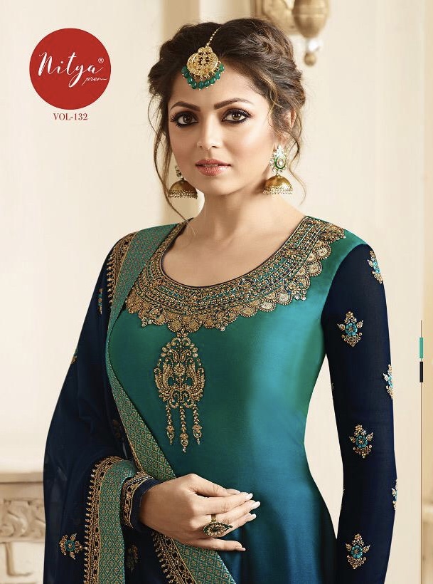 Nitya Vol 132 By Lt Fabrics 3201 Series Designer Satin Georgette Salwar Kameez Catlog Wholesaler Sur...