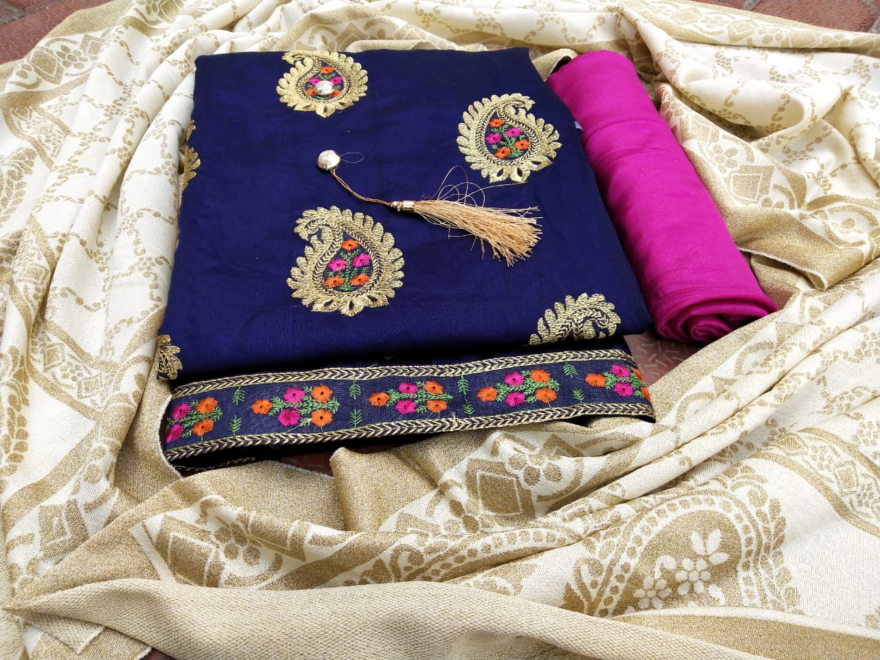 Kasmiri Work Fancy Modal Kamshmiri Embroidery Work Salwar Kameez With Lycra Dupatta Collection Whole...