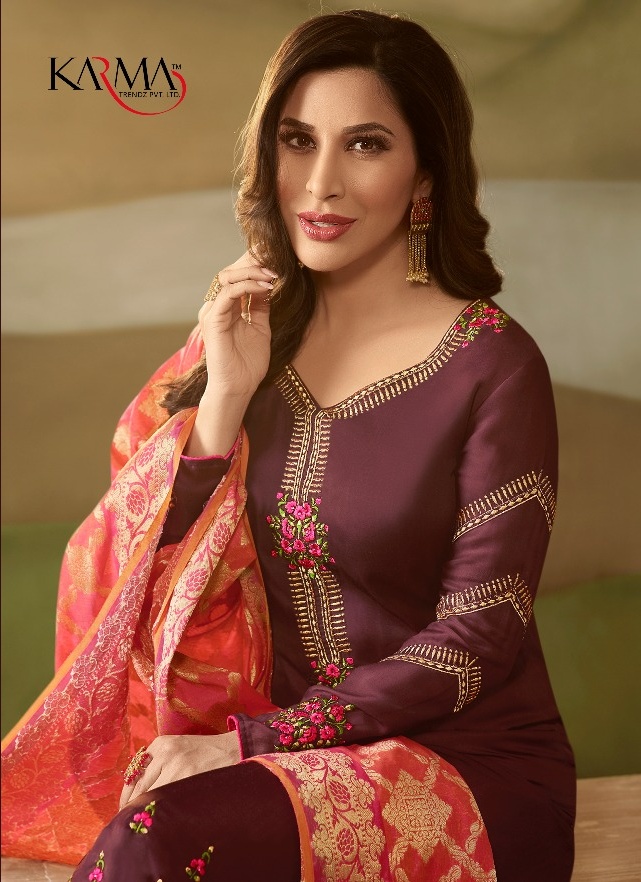 Karma 11007 Series Designer Satin Georgette Salwar Kameez Catlog Wholesale Dealer And Supplier Surat