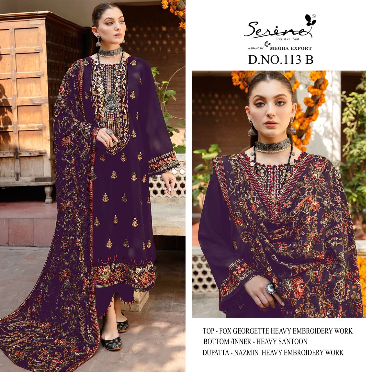 S 113 A To D Serine Georgette Embroidered Collection