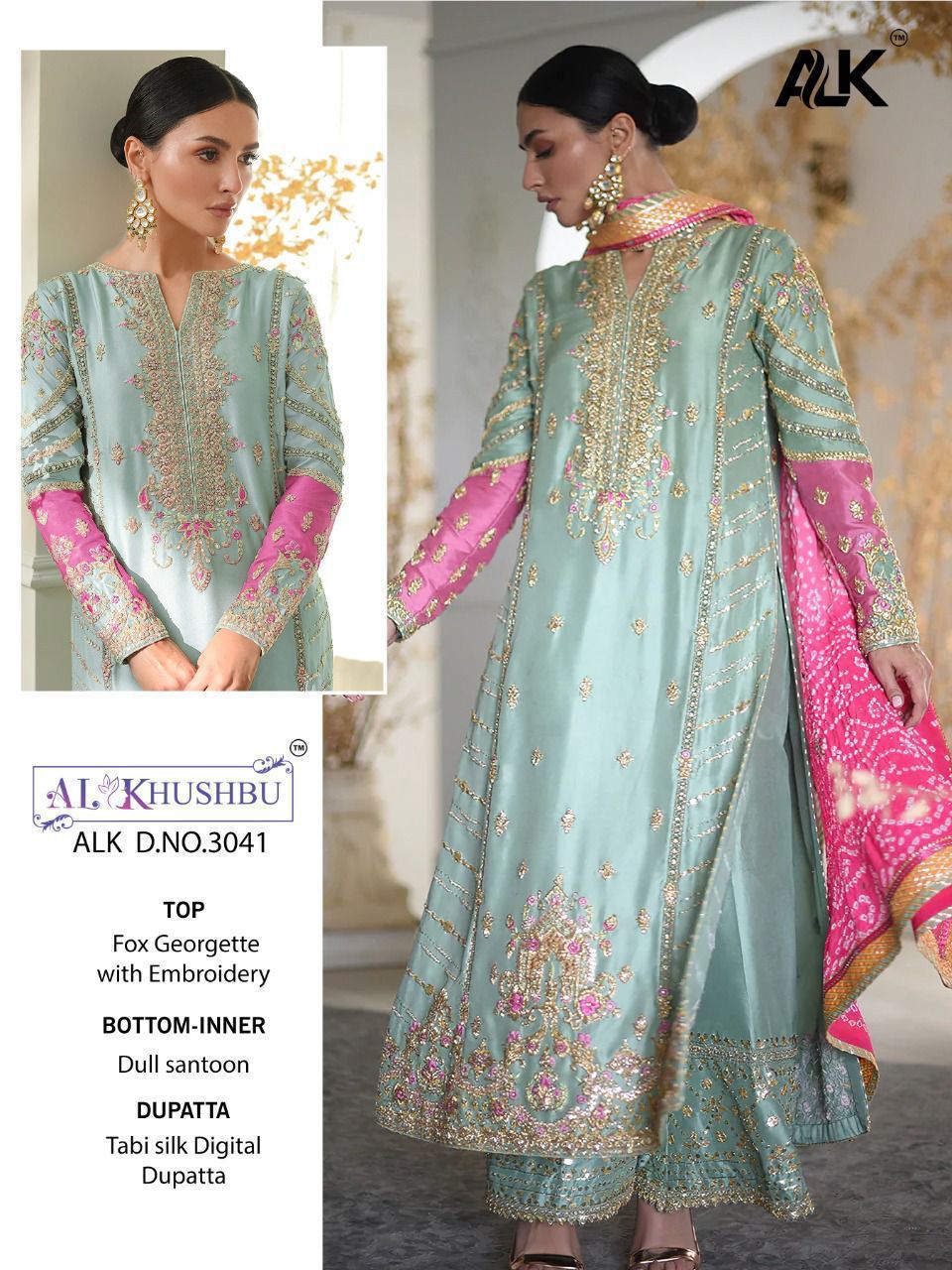 Alk 3041 Al Khushbu Georgette Embroidered Pakistani Concept