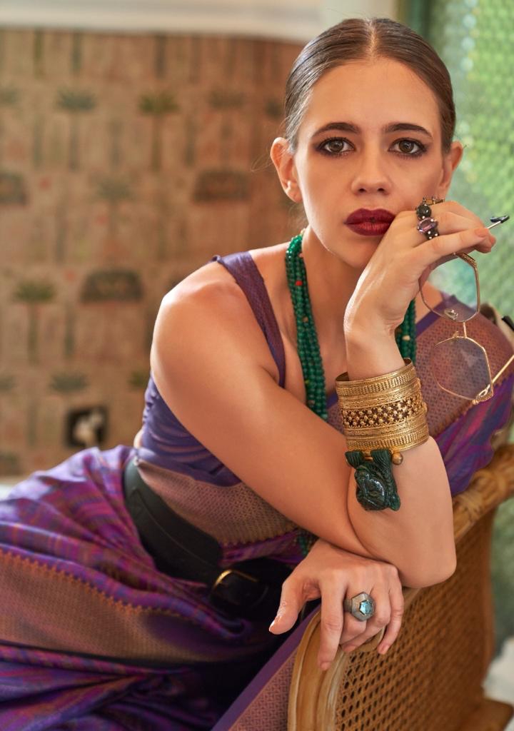 Kalki Koechlin Rajtex Organza Pure Handloom Two Tone Organza Saree