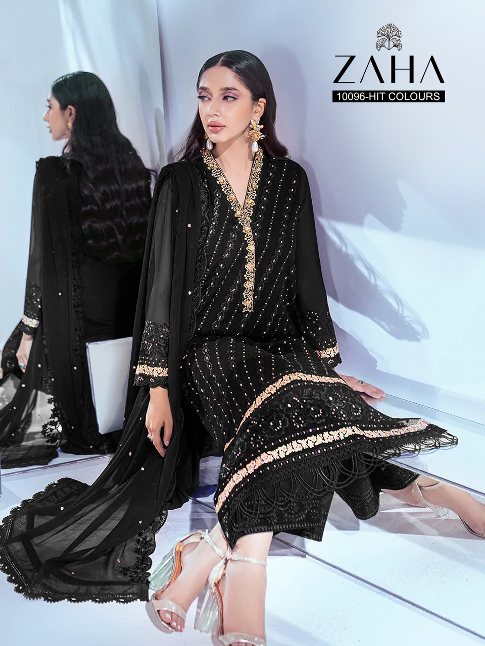 10096 Zaha Pakistani Georgett With Heavy Embroidery Suits Wholesale And Retailers Supplier