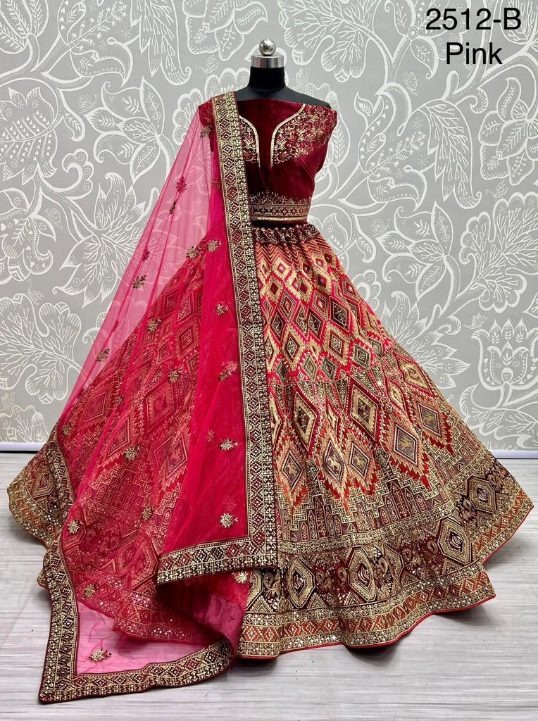 New Design 2512 For Silk Hand Mirror Crafted Multi Thread Embroidery Bridal Lehanga Choli Collection...