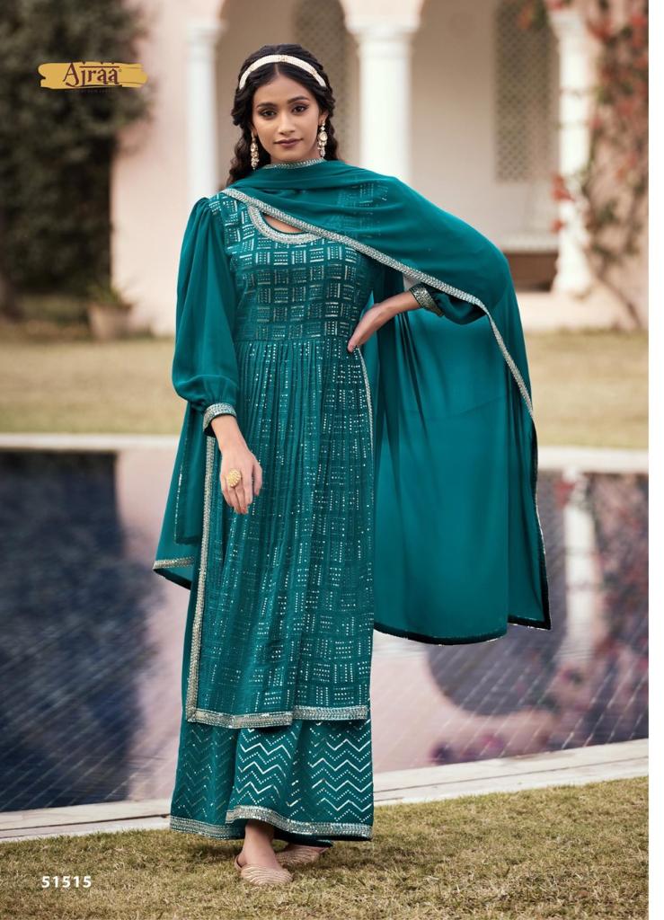 Hiva Vol 1 By Ajraa Georgette Fancy Kurti Bottom Plazo Duppata Collection Manufacturer Surat