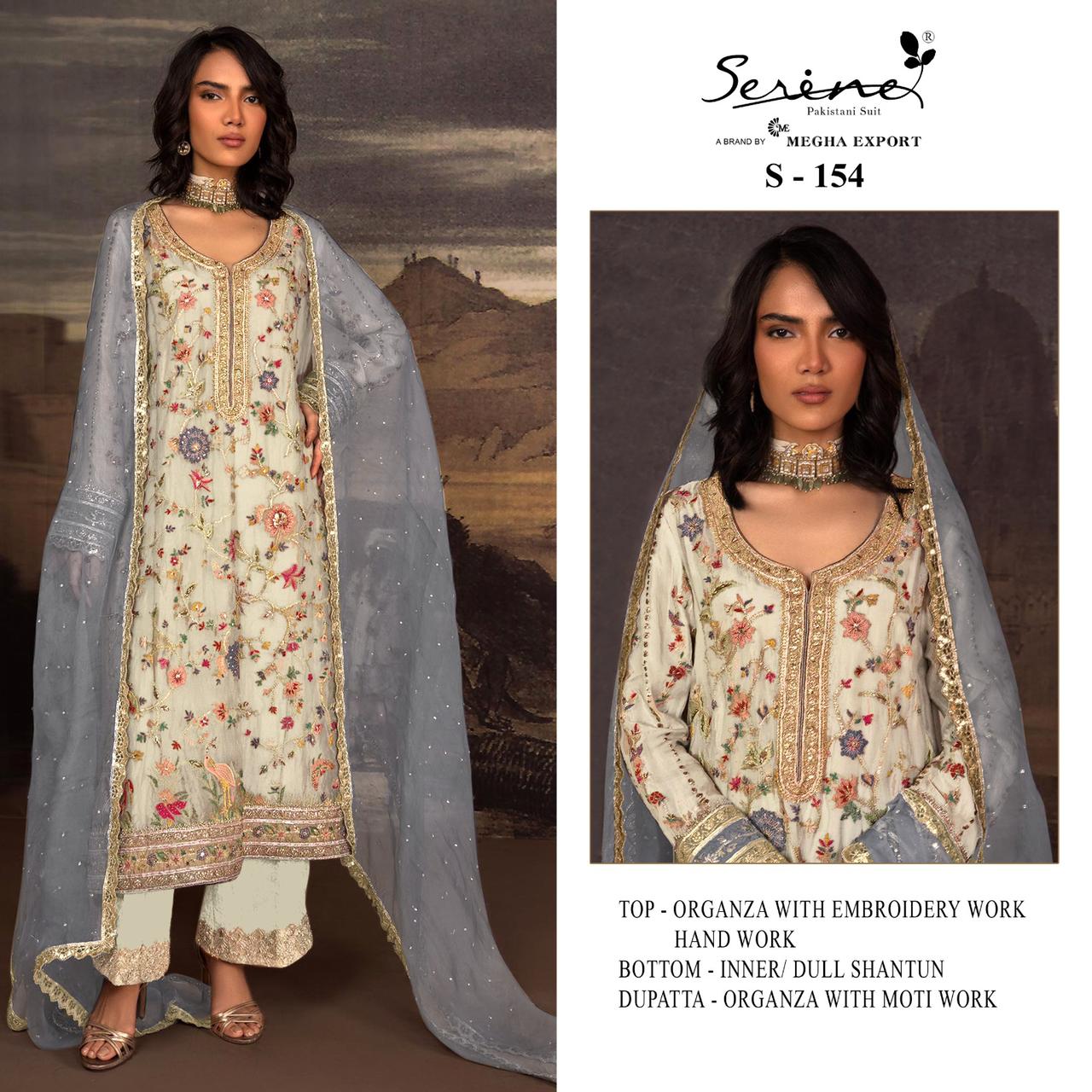 S 154 By Serine Organza Suits Pakistani Collection Manufacturer Surat