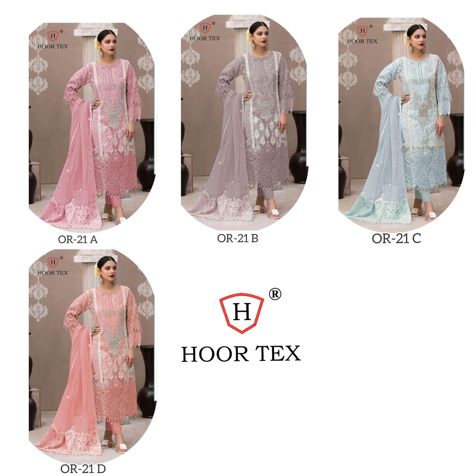 Or 21a To D By Hoor Tex Organza Pakistani Suits Single Avilable Wholesaler Supplier Surat