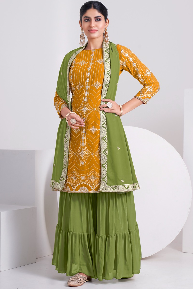 Paradise Aahvan Designs Georgette Top With Sharara With Fancy Dupatta Concept