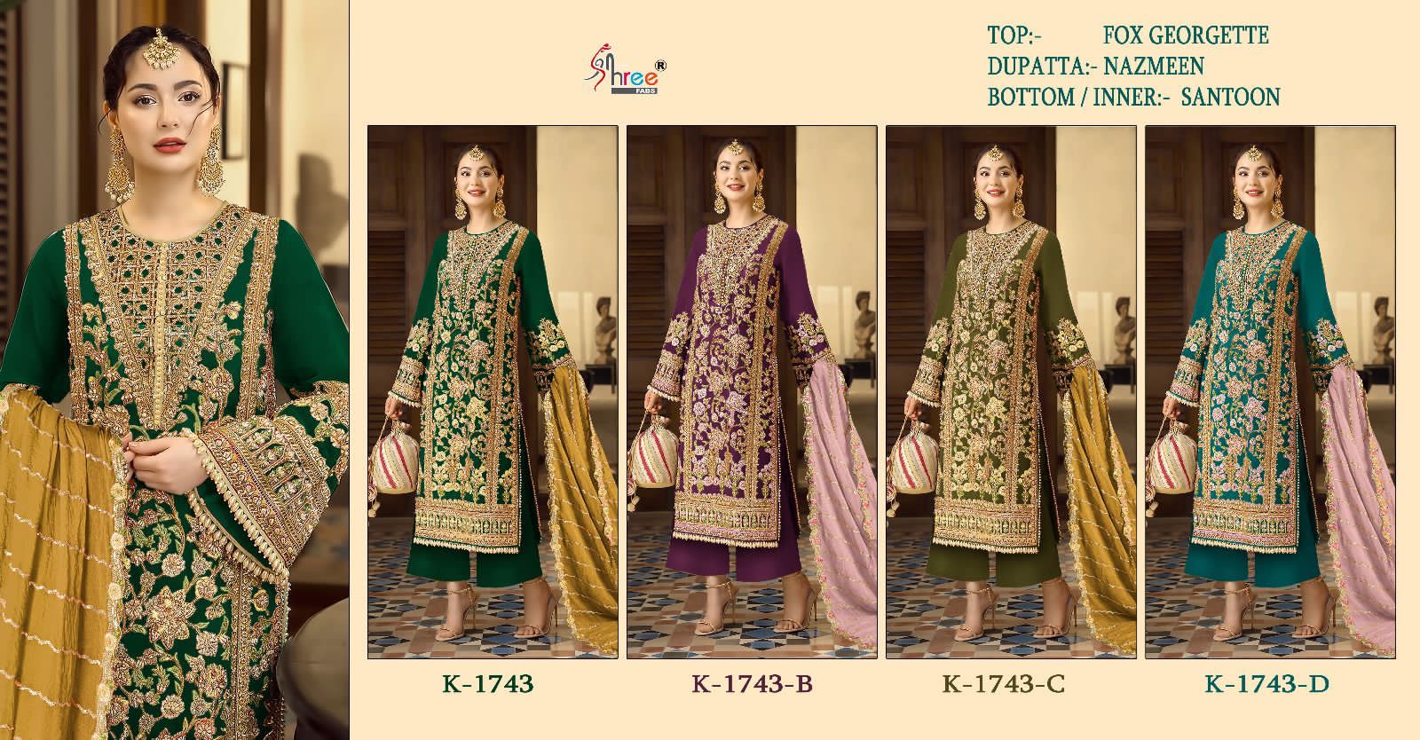 K 1743 Colours Shree Fabs Georgette Heavy Embroidery Suits