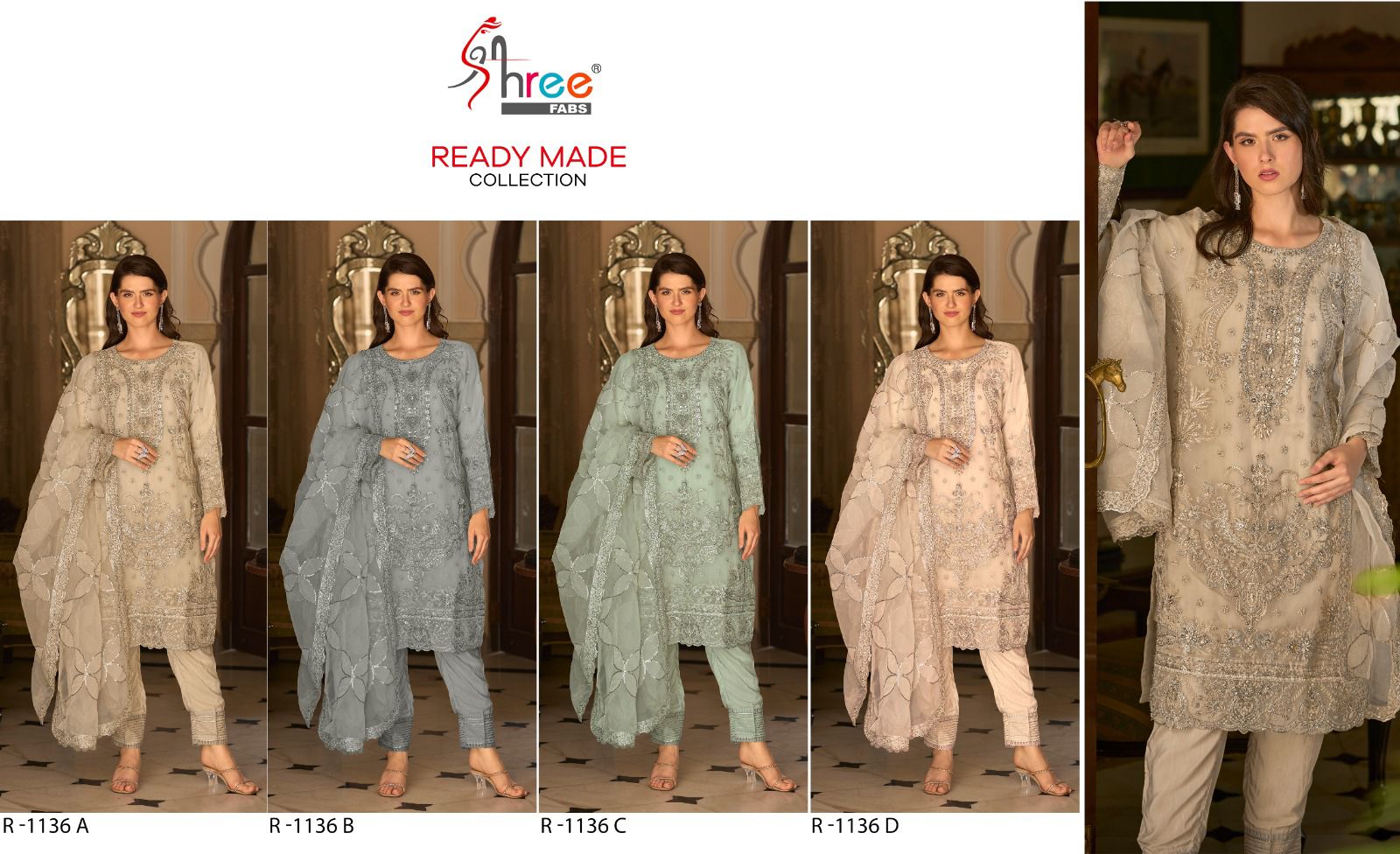 R 1136 Shree Fabs Organza Readymade Collection