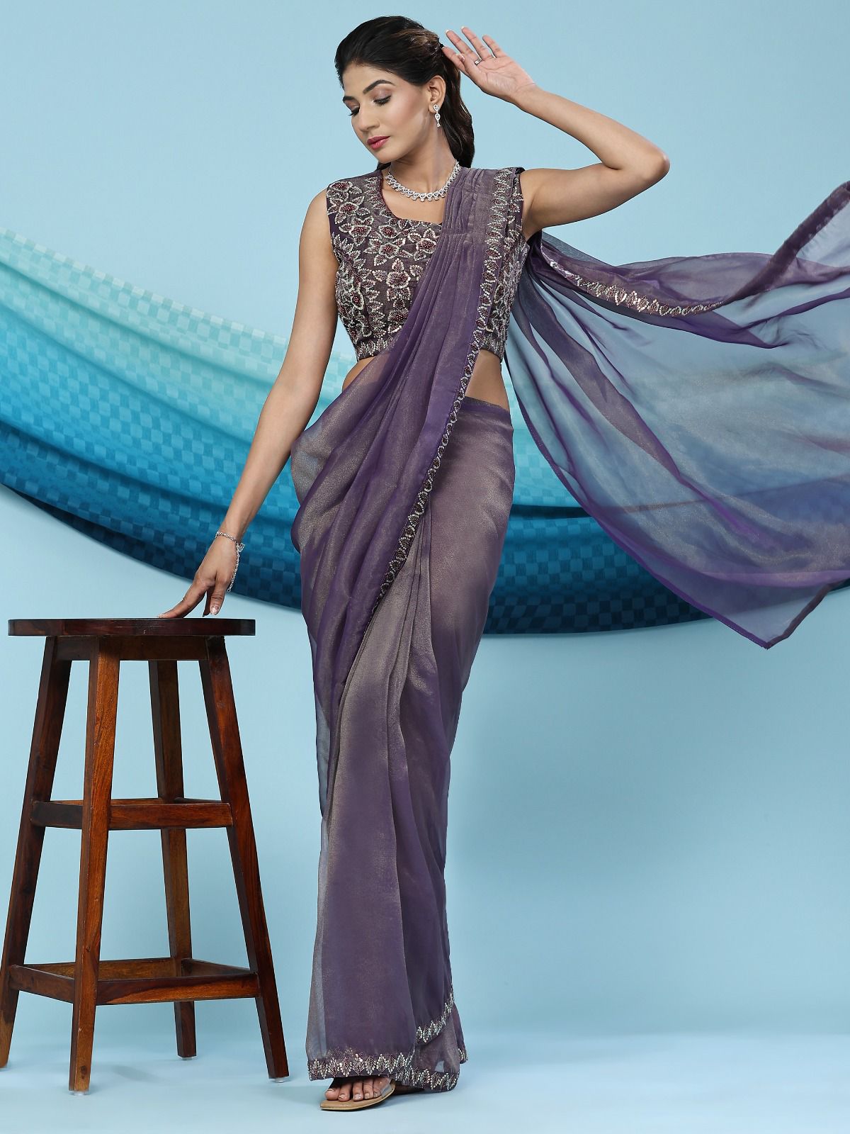 Readymade Saree Design 250 Simmer Fabric With Embroidery Border