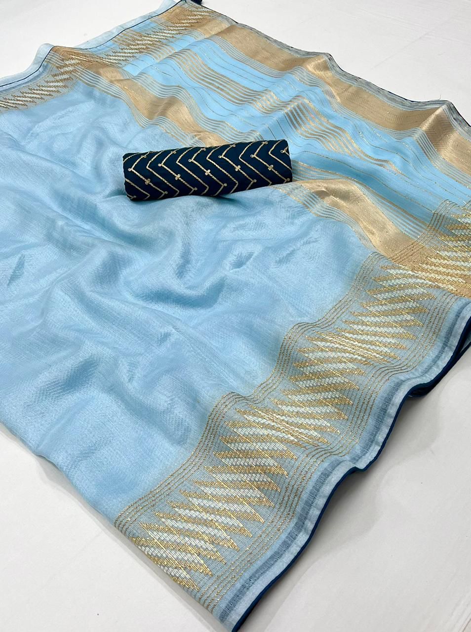 Tanya Lt Fabric Kora Silk With Fancy Fumka Double Blouse