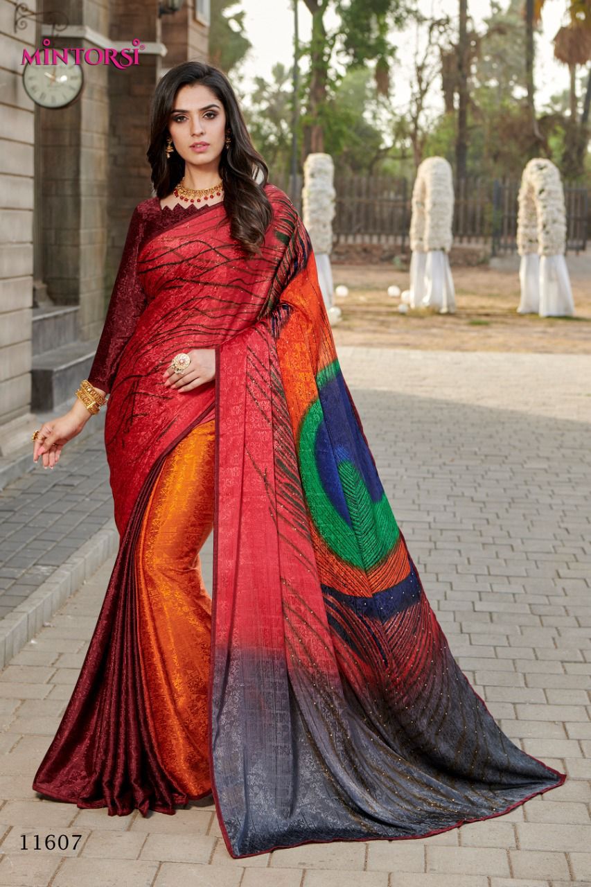 Peacock Collection All Time Hit Design Mintorsi Silk Crape Sarees