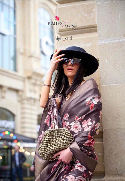 Kopper Rajtex Poly Gaji Silj Digital Handloom Weaving Silk With Rancy Blouse