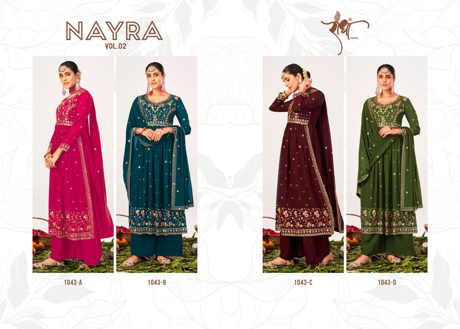 Nyra Vol 2 Radha Trends Top Bottom Plazo Georgette Dupatta Concept