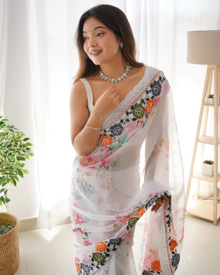 Bt 3068 Beautiful Flower Digital Print With Multy Dori Work Sarees