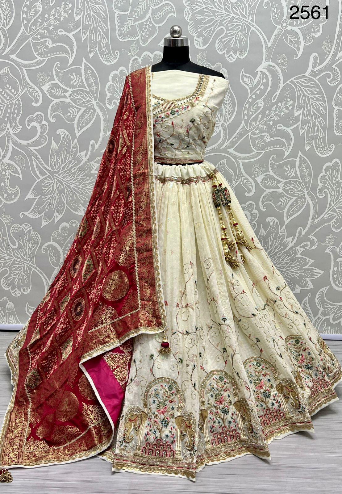 New Design 2561 Gajraj Embroidered Pure Georgette Lehengacholi With Azrak Print With Gaji Silj Dupat...
