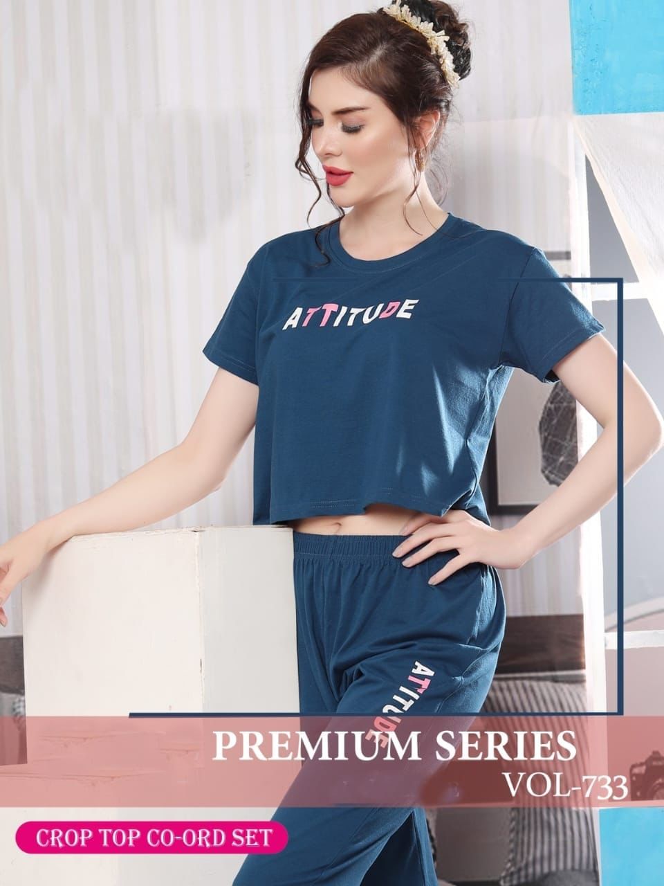 New Premium Series Crop Top Co Red Seta Night Suits Collection