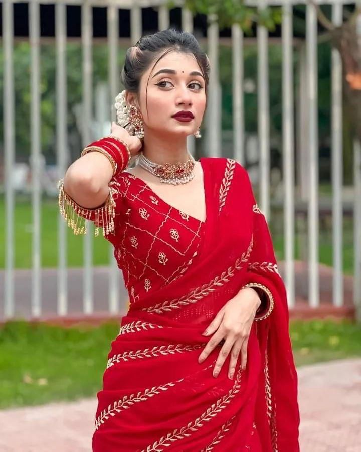 Bt 375 Georgette Embroidered Work Saree