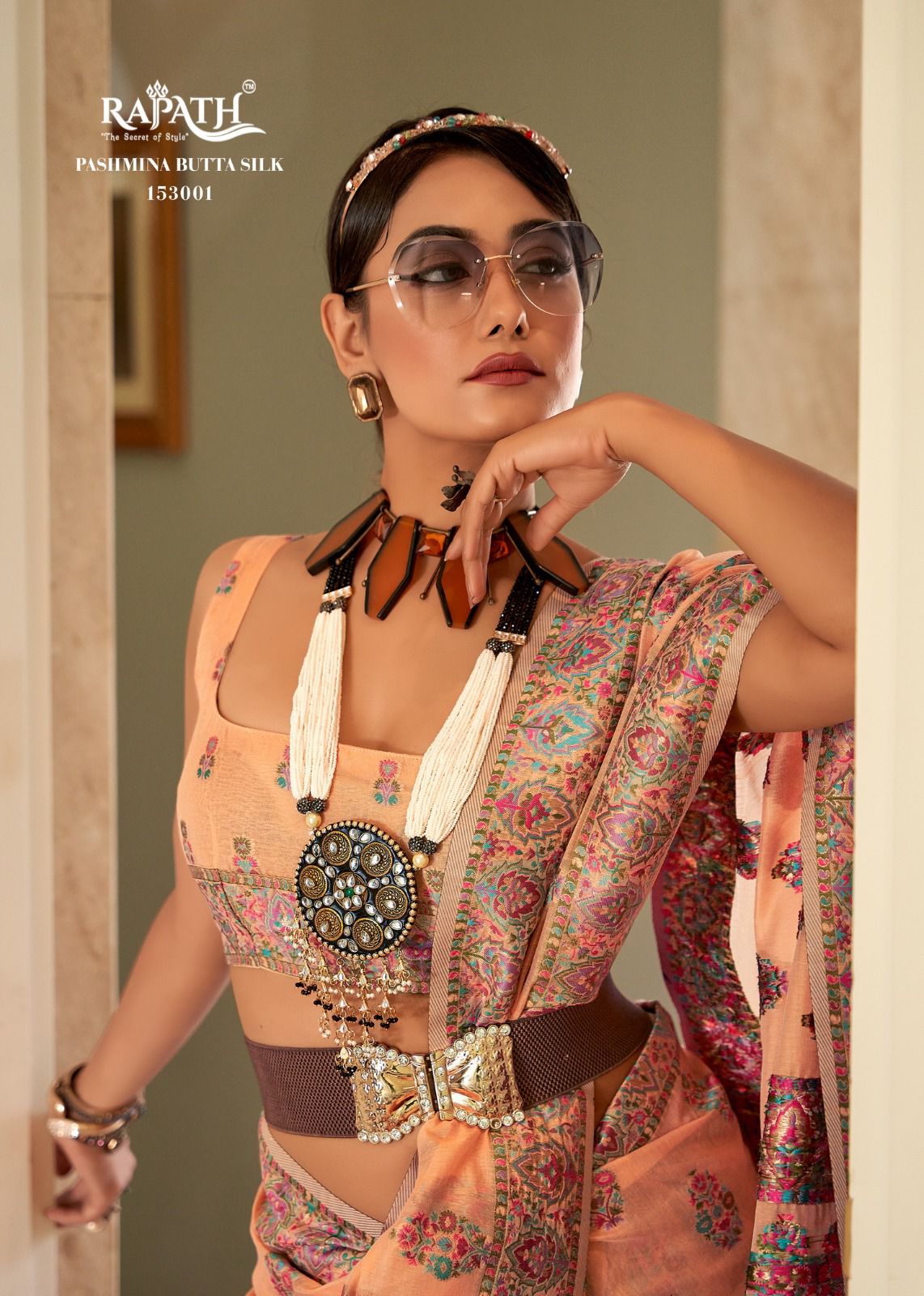 Shadow Silk Rajpath Pure Pashmina Butta Silk Sarees