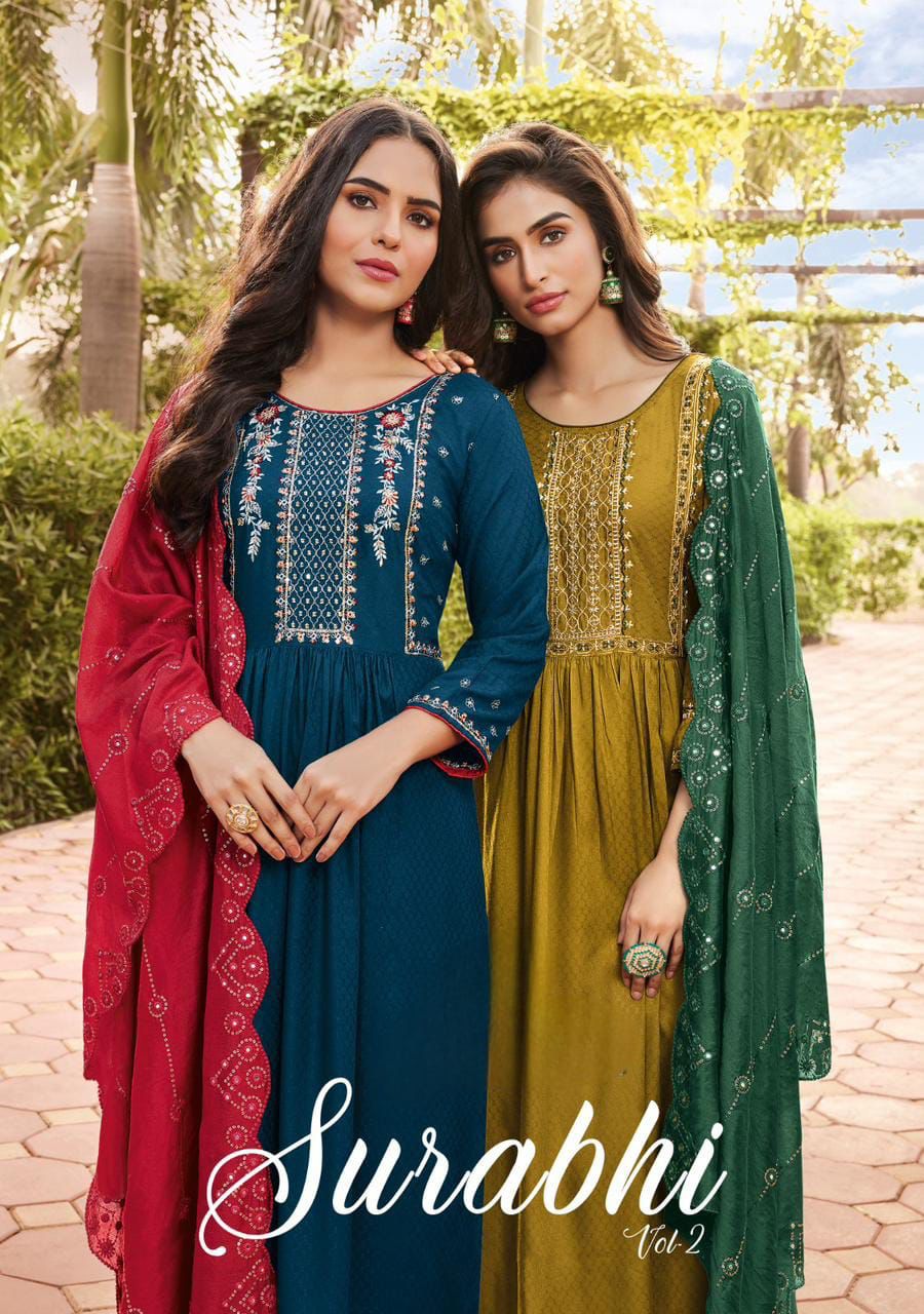 Surabhi Vol 2 Rayon Fancy Kurti Bottom Duppata Collection