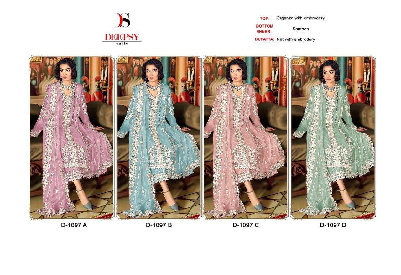 Deepsy Suits D No 1097 Colour Organza Embroidery Work Collection Manufacturer Surat