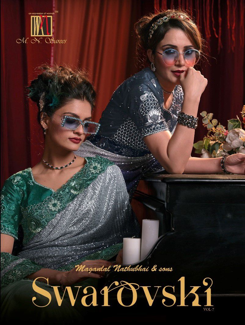 Mn Heavy Designer Catalog Swarovski Vol 7 Heavy Work Sarees Collection Surat