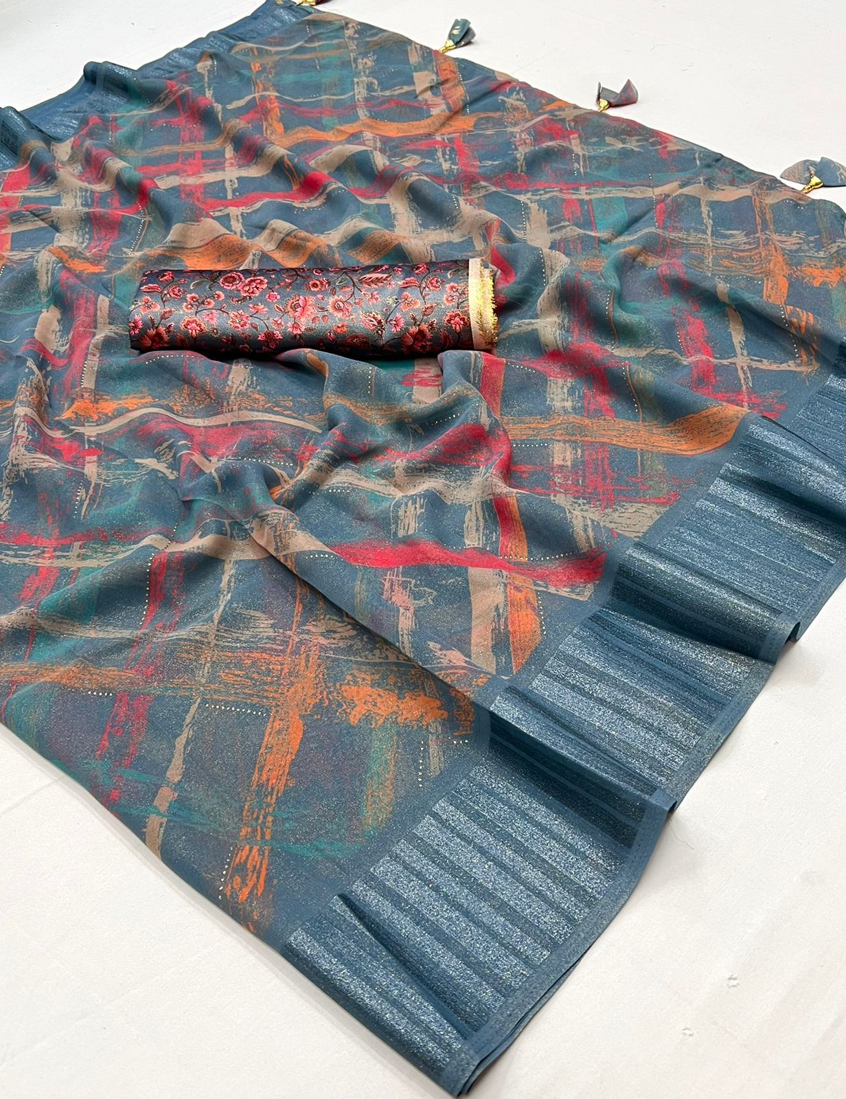 Lt Fabric Aarchy Georgette Jacquard Border Fancy Sarees