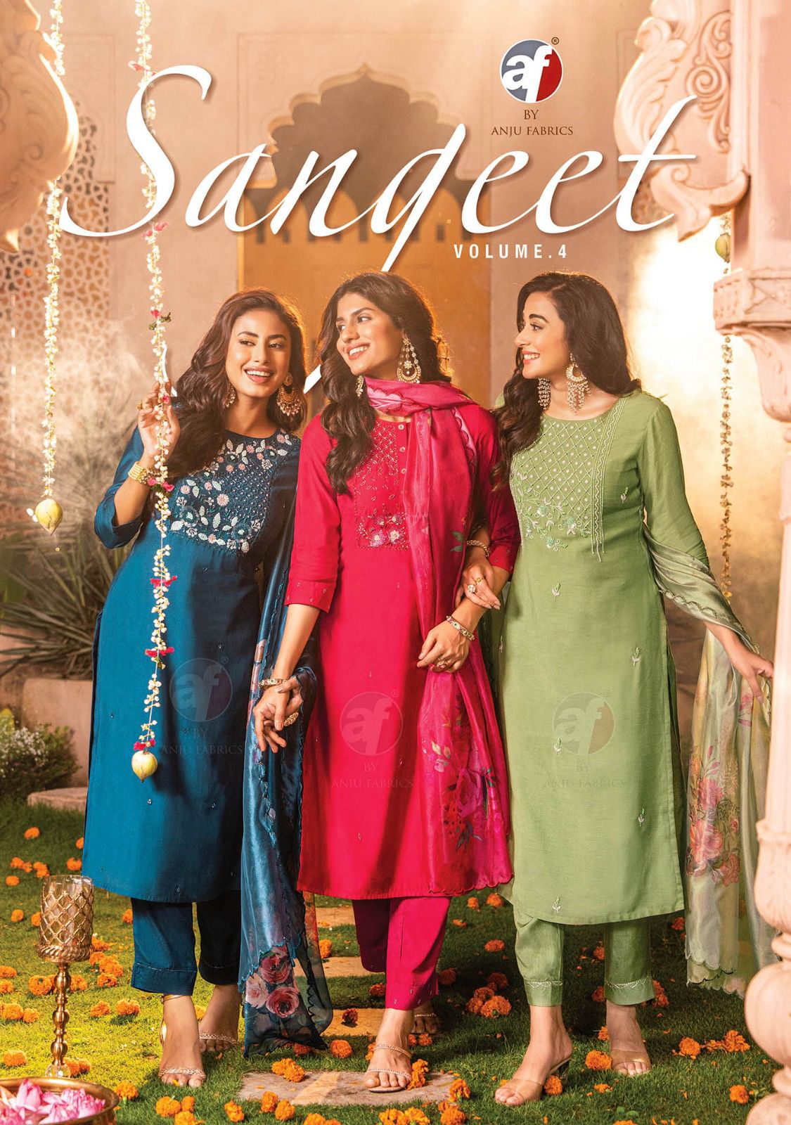 Anju Fabric New Collection Sangeet Vol 4 Top Bottom Duppata Collection Manufacturer Surat