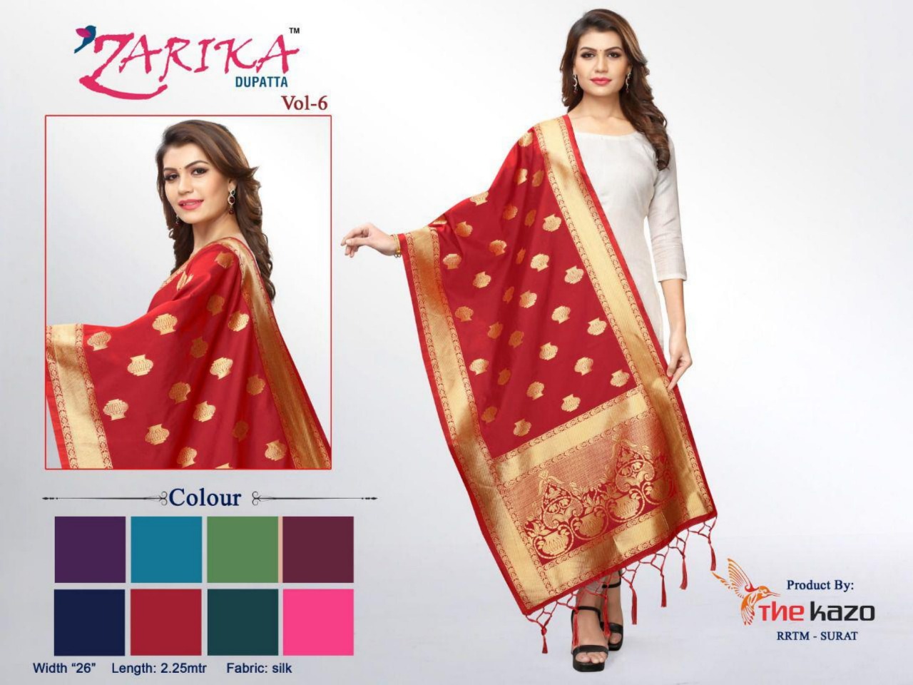 Zarika Vol 6 By The Kazo Fancy Ethnic Wear Silk Dupatta Collection Wholesaler Surat