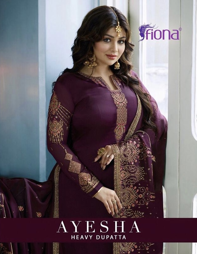 Ayesha Heavy Dupatta By Fiona 22131 Series Fancy Satin Georgette Salwar Kameez Catlog Wholesale Deal...