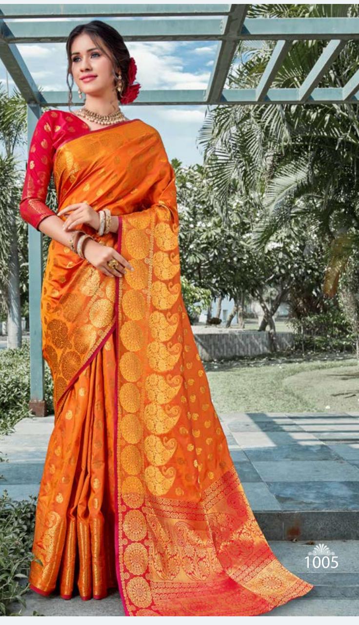 Kalamkari Silk By Sangam 1001 Series Fancy Weaving Silk Saree Catlog Wholesaler Surat