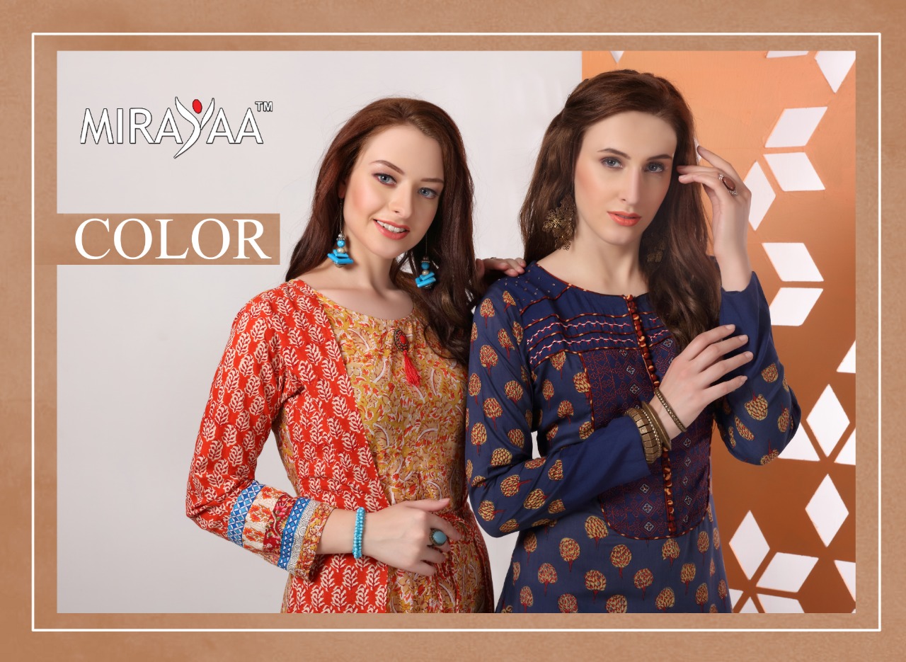 Color By Mirayaa 6001 Series Fancy Reyon Cotton Kurti Catlog Wholesaler And Supplier Surat