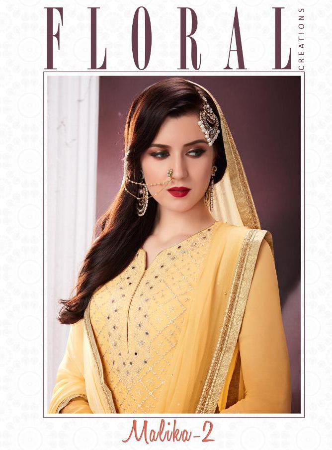 Maleeka Vol 2 By Floral Jinaam 7475 Series Designer Georgette Party Wear Sarara Suit Collection Whol...