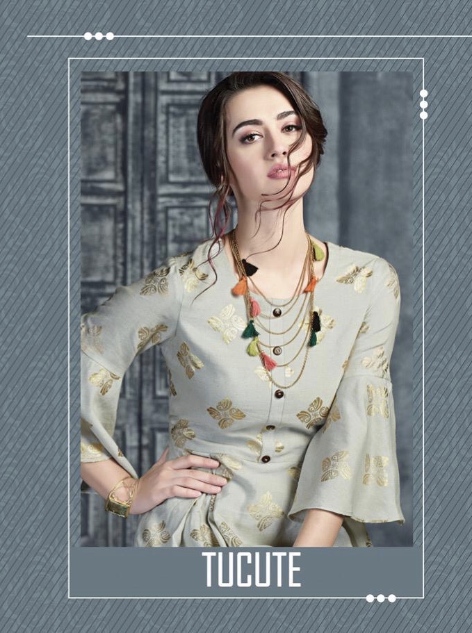Tucute By Karma 414 Series Fancy Reyon Flex Foil Printed Kurti Catlog Wholesaler Surat