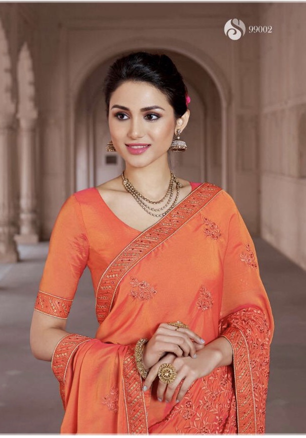 Heritage By Saroj 99001 Series Designer Rangoli Silk Embroidery Saree Collection Wholesaler Surat