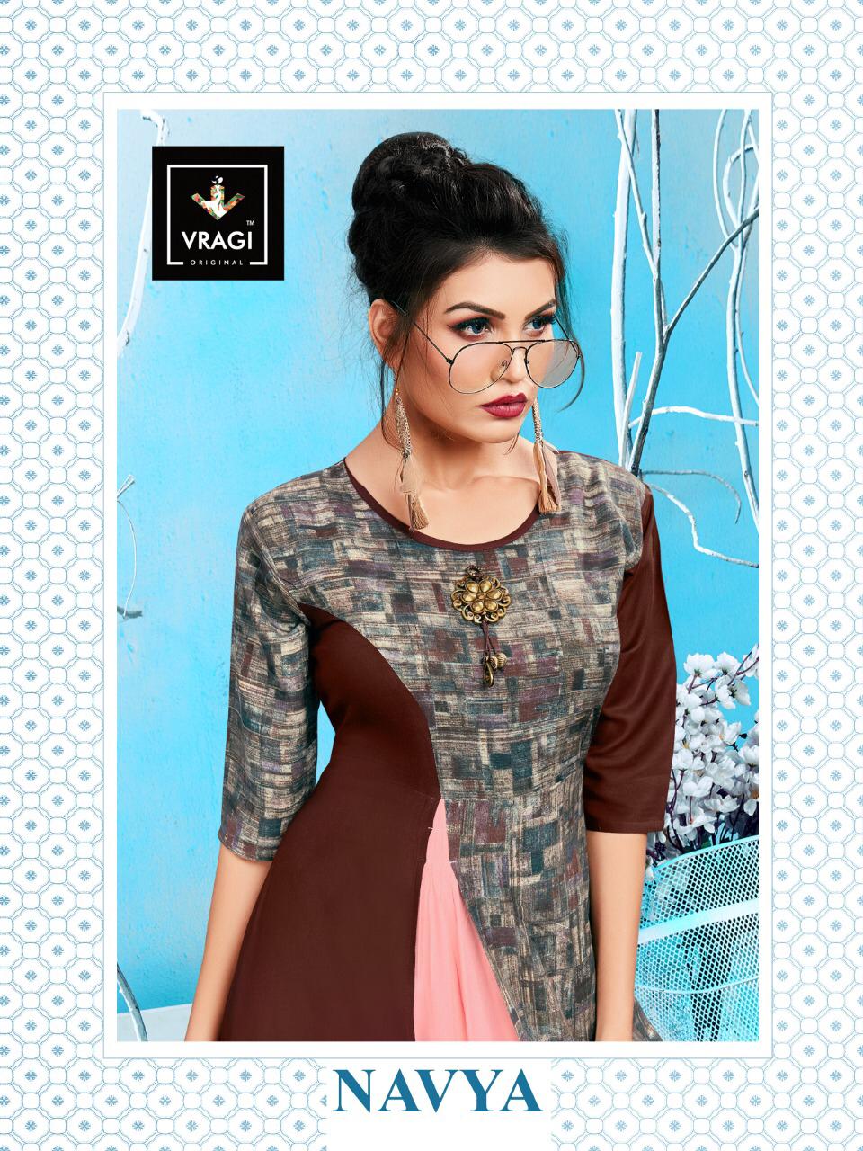 Navya By Vragi 1001 Series Designer Reyon Printed Kurti Catlog Wholesaler Surat