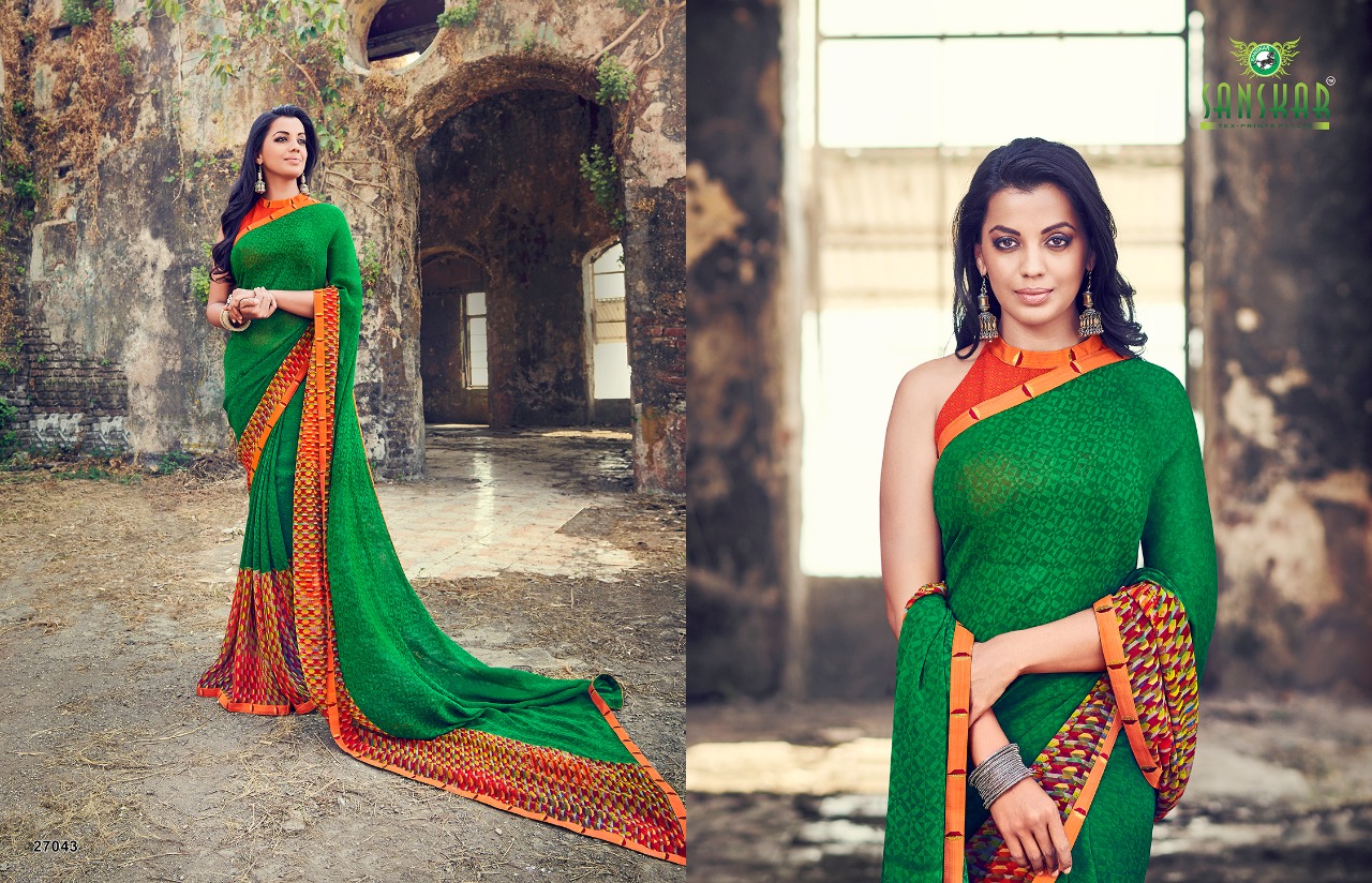 Suhana Safar By Sanskar 27041 Series Fancy Georgette Printed Saree Collection Wholesaler Surat