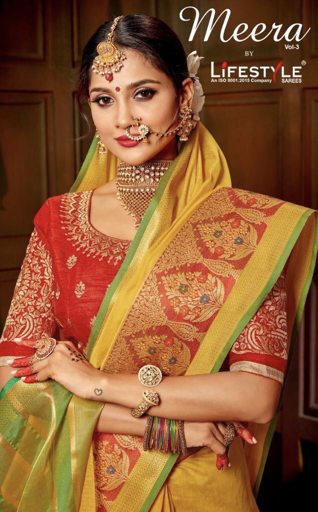 Meera Vol 3 By Lifestyle 54961 Series Fancy Chanderi Coton Saree Collection Wholesaler Surat