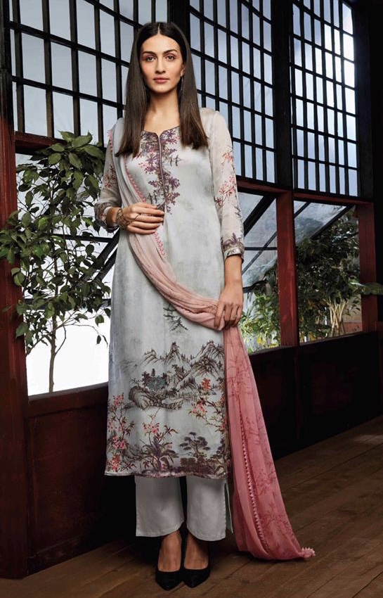 Iki By Ganga 6801 Series Fancy Pure Silk Satin Printed Salwar Kameez Catlog  Wholesale Dealer Surat