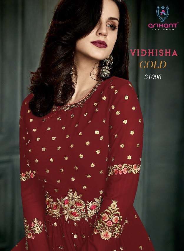 Arihant Vidhisha Gold 31006 Series Fancy Georgette Embroidery Gown Suit Catlog Wholesale Dealer And ...