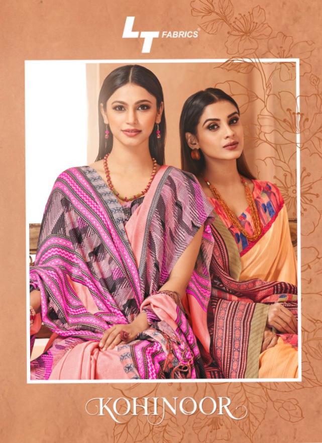 Kohinoor By Lt Fabrics 59001 Series Fancy Pashmina Silk Printed Saree With Shawl Collection Wholesal...