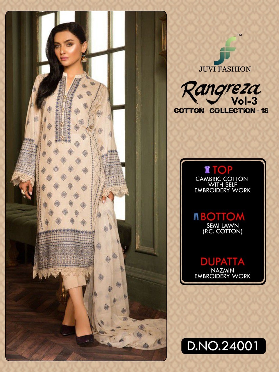 Ragnreza Vol 3 Cotton Collection 18 By Juvi Fashion 24001 Series Fancy Cotton Embroidery Salwar Kame...